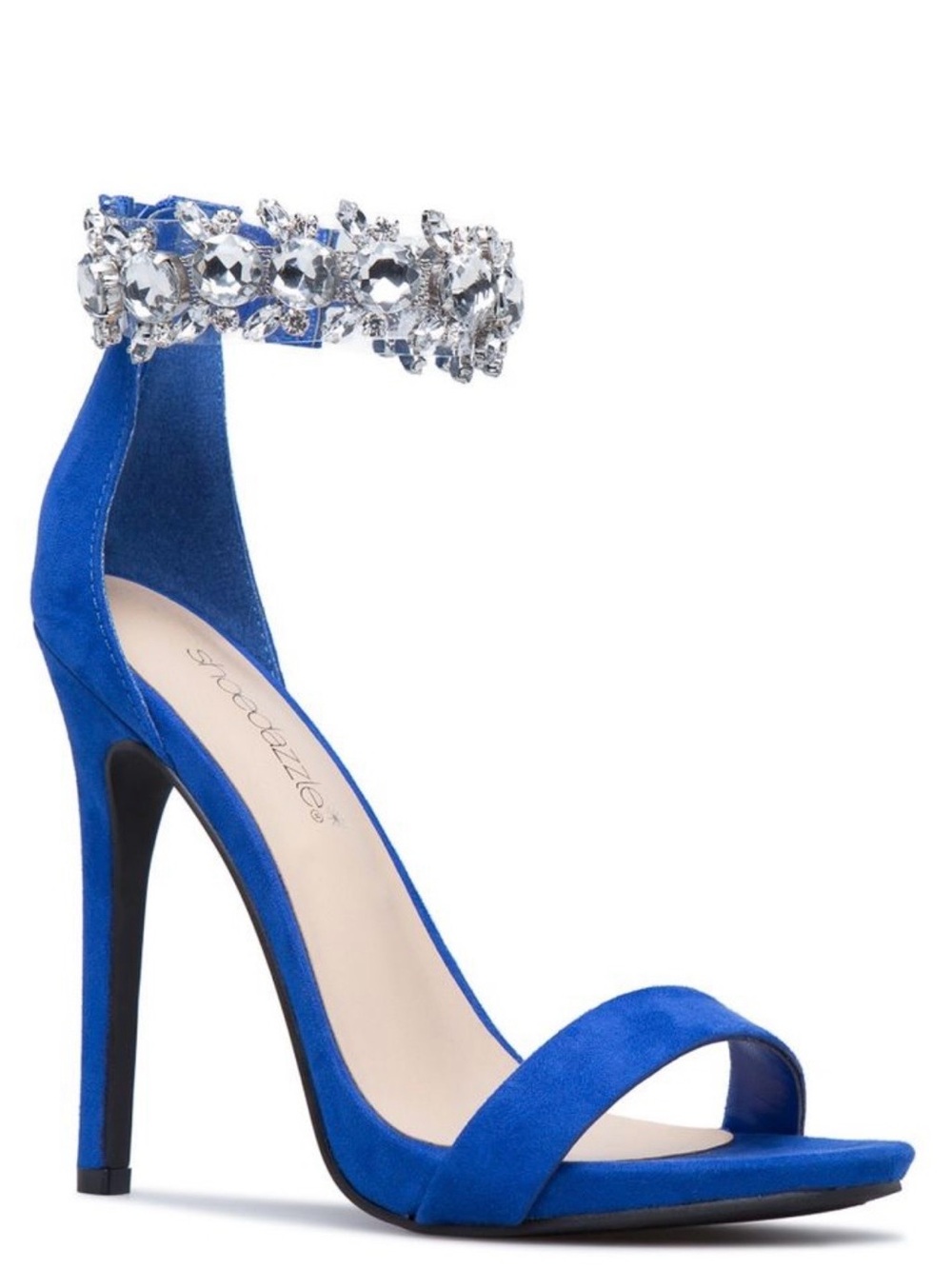 Shoe Dazzle Royal Blue Jeweled Ankle-Strap Stiletto Sandal